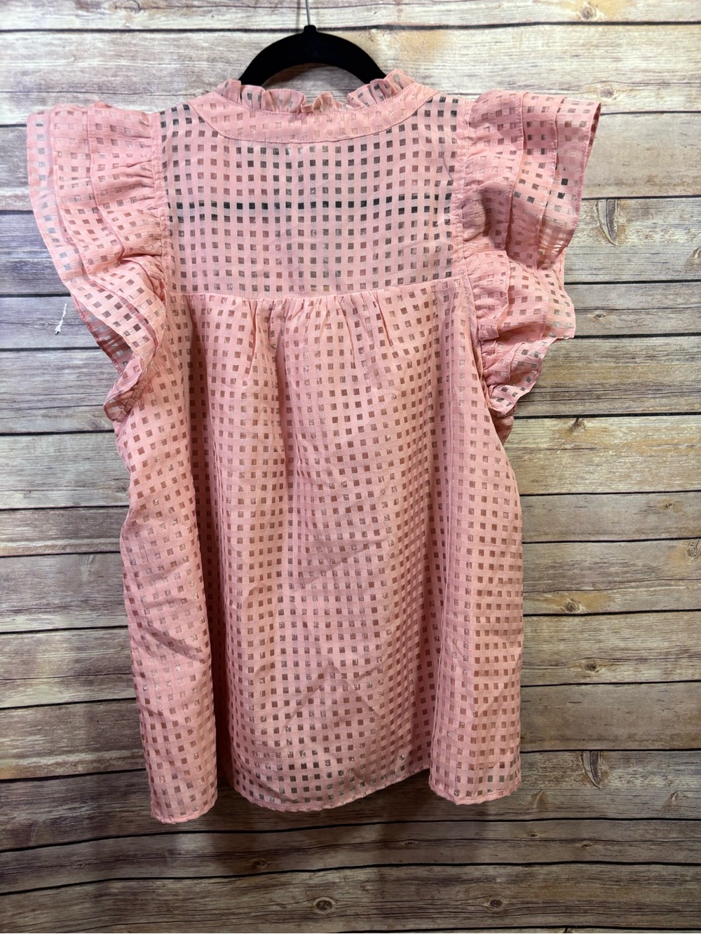ENTRO Textured Ruffle Cap Sleeve Blouse Pink V-Neck Boho Cottagecore Medium - Picture 7 of 7